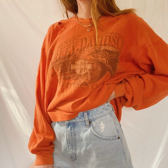 Harley-Davidson Tops - Distressed Harley-Davidson Orange Graphic Thermal